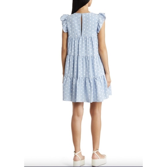 English Factory Blue Polka Dot Tiered Babydoll Mini Dress - Picture 2 of 5